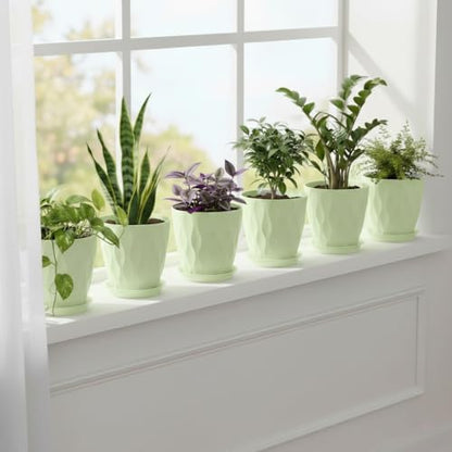 8 Inch Plastic Plant Pots for Plants with Drainage Holes and Saucer, 6 Pack - color: Green 8 Inch
