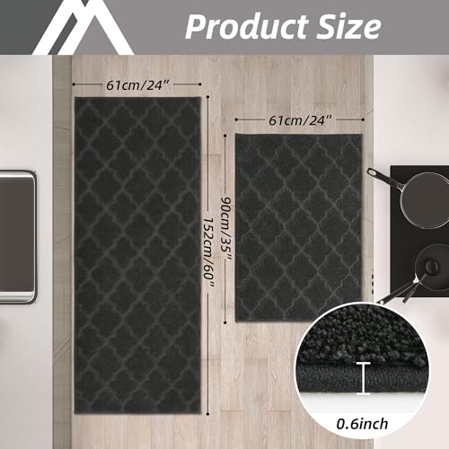 COSY HOMEER Soft Kitchen Rugs Set of 2 Non Slip 24"x35"+24"x60",Black - color: Black, size: 24 X 35 "+ 24 X 60 "