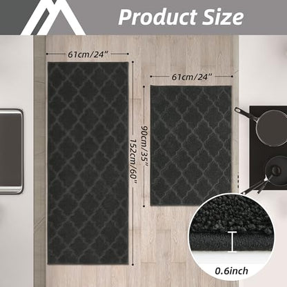 COSY HOMEER Soft Kitchen Rugs Set of 2 Non Slip 24"x35"+24"x60",Black - color: Black, size: 24 X 35 "+ 24 X 60 "