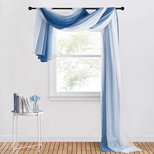 NICETOWN Navy Blue Ombre Sheer Scarf Curtains Valances, Elegant Backdrop Voile Texture for Indoor Outdoor Wedding Ceremony/Party/Pergola Canopy, Set of 2, W60 x L216 - color: Ombre Navy Blue