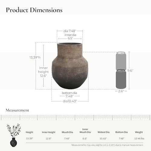 LuxenHome Round Ceramic Flower Vase, 13 Inch Brown Terracotta Vases - color: Brown Round C