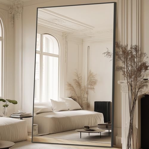 MELOMOIR 44"x72" Oversized Floor Mirror, Freestanding, Large Full Body Mirror for Bedroom, Living Room & Gym - Black Mirror with Tempered Glass - color: Black-rect, size: 72"L x 44"W