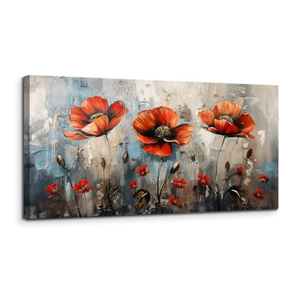 SERIMINO Red Wildflower Wall Art, Floral Botanical Canvas Art 20"X40" - color: Wildflowers, size: 40"L x 20"W