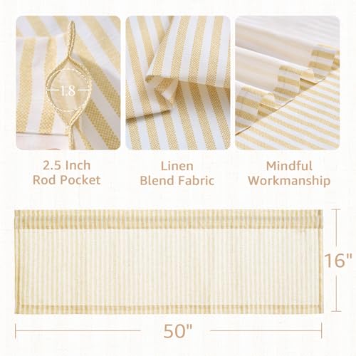 jinchan Linen Boxter Stripe Valances for Window 50 x 16 inch,Yellow,1 Panel - color: Boxter Stripe | Mustard Yellow on Linen, size: 50"W x 16"L (Pack of 1)