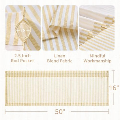 jinchan Linen Boxter Stripe Valances for Window 50 x 16 inch,Yellow,1 Panel - color: Boxter Stripe | Mustard Yellow on Linen, size: 50"W x 16"L (Pack of 1)