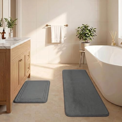 Grey Bathroom Rugs Memory Foam Bath Mat Runner Rug Set of 2 - color: Grey, size: 17 in x 24 in and 16 in x 47 in