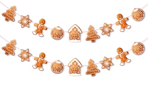 Uniwish 2 Pack Gingerbread Garland Banner Christmas Hanging Decorations