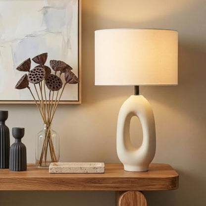 Brightech Artemis LED Table Lamp - Unique, Modern, Natural Ceramic Lamp for Bedside, Nightstand, Desk - Cozy, Chic Home Decor, Warm White Light and USB-C Charging for Living Room, Bedroom, Entryway