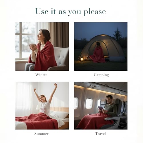 100% Cotton Waffle Weave Blanket for Hot Sleepers, King 106" x 92" - color: Red, size: King(106"x92")