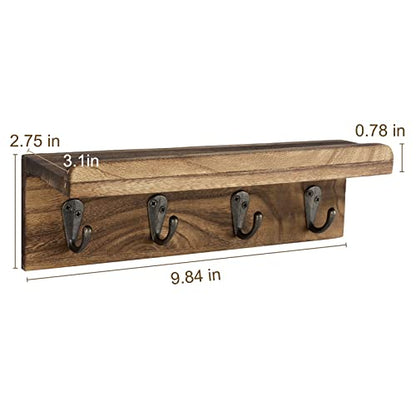 Key Holder Wall Mount, Farmhouse Wall Shelf with 4 Hooks for Entryway - color: Brown
