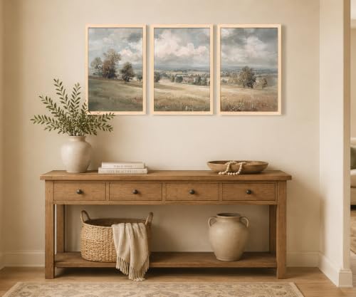 Framed Neutral Landscape Wall Art Set of 3, Farmhouse Prints - color: Golden Farmland, size: 16x24 Inches