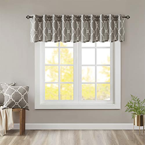 Madison Park Light Filtering Fretwork Print Valance, 50x18 Grey/White - color: Grey/White, size: 18"W x 50"L (Pack of 1)
