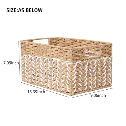 Paper Rope Woven Storage Basket With Side Handles