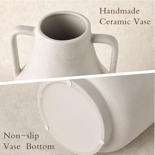 White Ceramic Vase with Handles, 11in White Flower Vases for Centerpieces - color: 1-white/10.7“