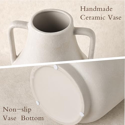 White Ceramic Vase with Handles, 11in White Flower Vases for Centerpieces - color: 1-white/10.7“