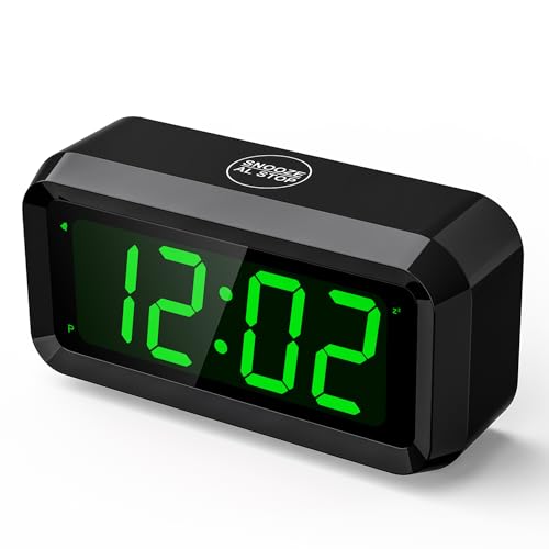 Alarm Clock,Digital Alarm Clock for Bedrooms,Battery Operated Clock,Adjustable 3 Brightness,1.2 inch LED Time Display, 12/24Hr, Cordless,Snooze (Black-Green led) - color: Black-green Led