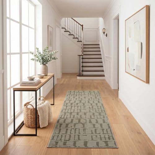Hauteloom Galaxia Hallway, Kitchen Machine Washable Runner Rug - Modern Organic Geometric - Vizon, Olive, Green, Khaki - 2'7" x 7'3" - color: Vizon, Olive / Dragan, size: 2'7" x 7'3" (Runner)