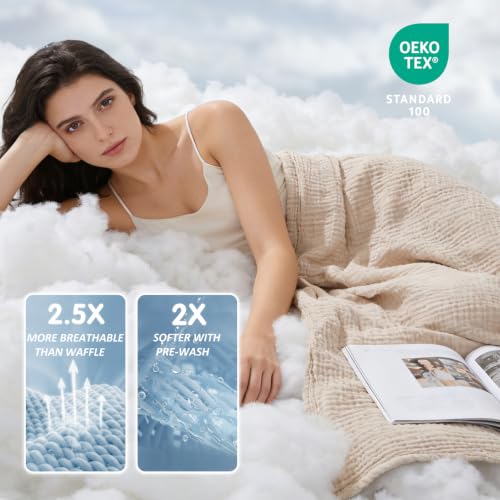 EMME Muslin Cotton Blanket Adults Heather Beige Throw XL 50"x70" - color: 03 - Beige, size: Large Throw (50" X 70")