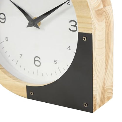 Deco 79 Wood Decorative Clock Round Abstract Mantel Clock, Tabletop Clock 8" x 2" x 8", Light Brown
