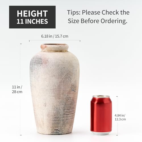 Emotionally Grounded Vase, Vaseking Large Ceramic Rustic Vase, 11 inch Minimalist Decorative Farmhouse Tall Vases for Home Decor, Living Room, Enterway, Table Decoration, Fired Terra Clay - color: Gray