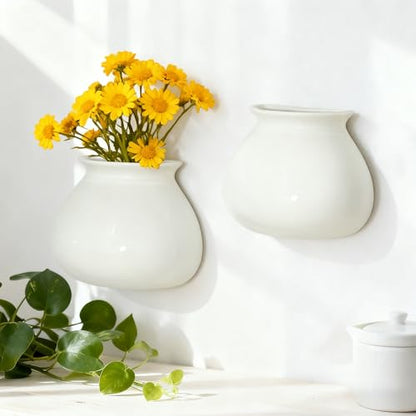 White Ceramic Wall Planters, Set of 2, 4.7 Inch, Flared Design - color: 2pcs-small