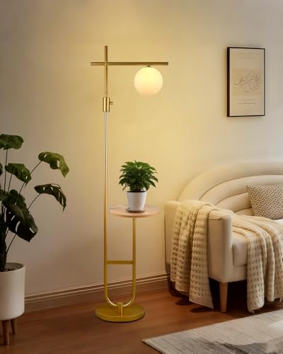 66IN Gold Floor Lamp with Table, Modern Shelf Lamp for Living Room