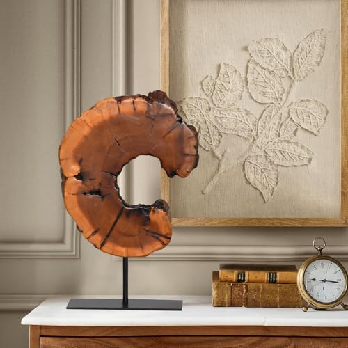 WELLAND Natural Wood Tabletop Sculpture with Metal Stand - size: Small