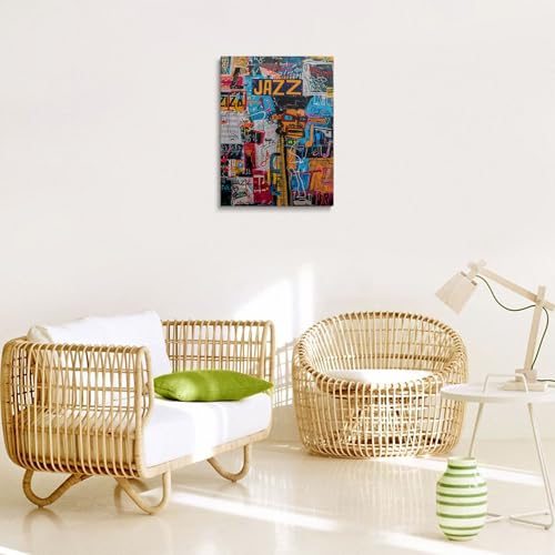 Urban Jazz Canvas Wall Art Graffiti Framed Music Studio Prints 16x24 Inch - color: Urban Jazz, size: 24"L x 16"W