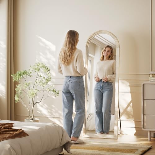 65"x22" Arched Full Length Mirror with White Solid Wood Frame - color: White, size: 65"L x 22"W