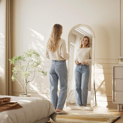 65"x22" Arched Full Length Mirror with White Solid Wood Frame - color: White, size: 65"L x 22"W