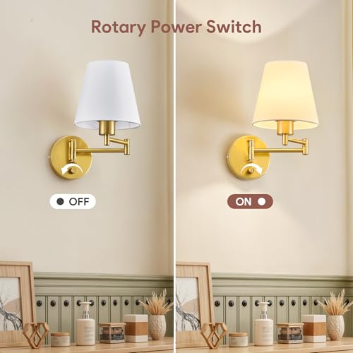 VONLUCE Wall Lamp, Plug in & Swing Arm Wall Sconce, Gold Finish - color: Gold, size: 1 Pack
