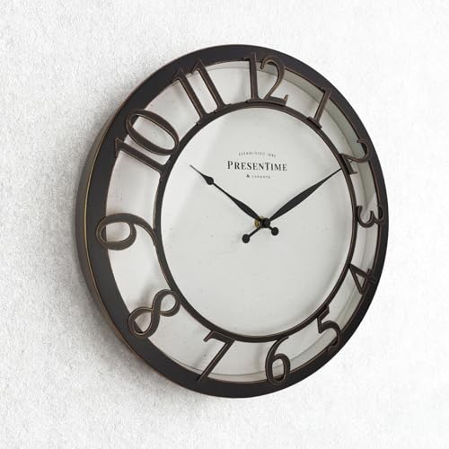 Presentime 13" Farmhouse Series Wall Clock - color: Oil Rubbed Bronze / Antique White, size: 13 inch