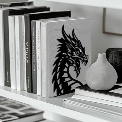Peacoblue 5.3"x4.3"x7.9" Metal Bookends, Heavy Duty Book Ends for Shelves - style: Dragon Head