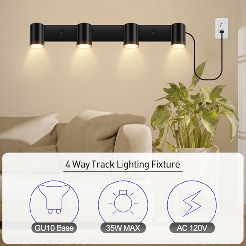 BoostArea Plug in Track Lighting, Black 4-Light LED Track Ceiling Light Kit - color: 4 Light-Black