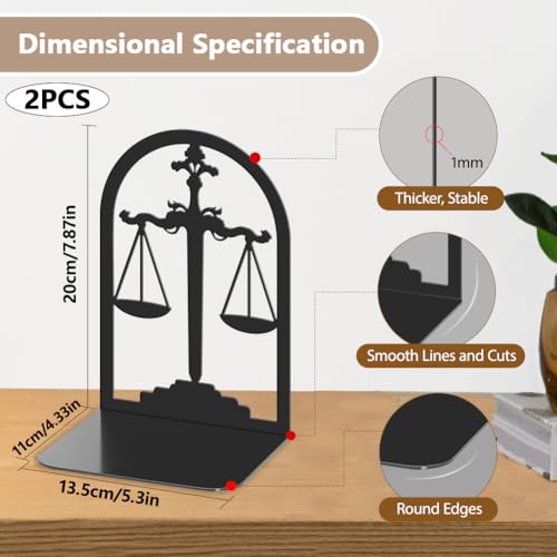 2pcs Balance Scale Book Ends Fair Black Metal Non-Slip Bookends Reading Decorative Large Book End Stoppers for Shelves Birthday Housewarming - style: Balance Scale