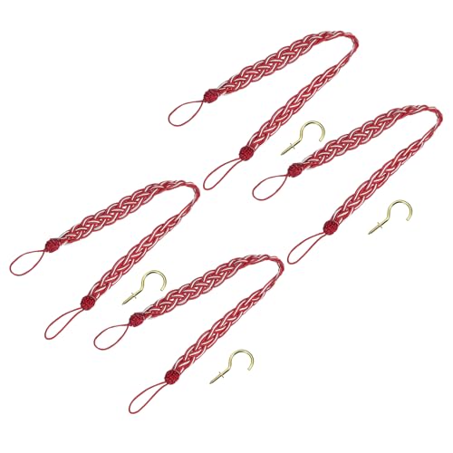 uxcell 4Pcs Curtain Tiebacks, 58cm/23 Braided Drapery Holdback Holder Decorative Rope Tie Back, Wine Red/Mixed Silver - color: Wine Red