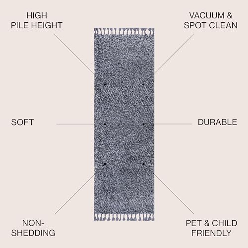 JONATHAN Y Mercer Shag Plush Tassel Denim Blue Runner Rug, 2x8, Contemporary, Modern, Easy-Cleaning for Living Room, Bedroom, Kitchen, Pet Friendly, Non-Shedding (MCR100C-28) - color: Denim Blue With Tassel, size: 2'3" x 8' (Runner)