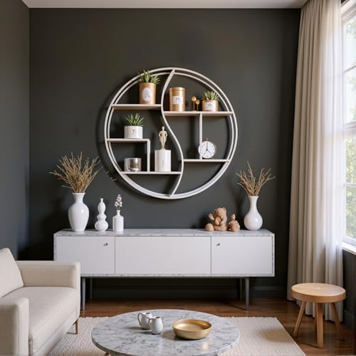 Round Wall Shelf,Decorative Circle Floating Shelves - color: White