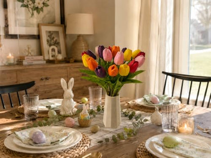 Mandy's 20 Stems Multicolor Artificial Tulip Flowers for Home Centerpieces - color: Multicolor 20pcs