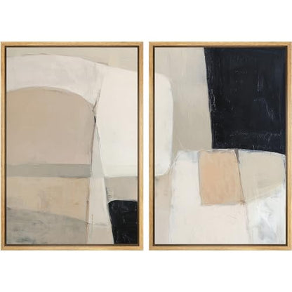 SIGNWIN Framed Canvas Print Wall Art Set Wabi-Sabi Block Illustrations Modern Art Minimal Boho Relax/Calm for Living Room, Bedroom, Office - 16"x24"x2 NATURAL - color: A16-2601-irs03, size: 16"x24"x2 Panels Natural