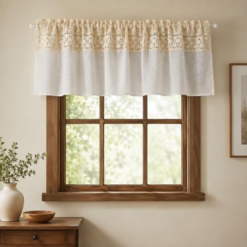 AOKQYA Lace Linen Kitchen Curtains, 54" W x 15" L - size: 54"W x 15"L (Pack of 1)