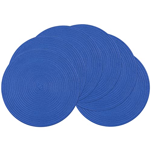 SHACOS Round Placemats Set of 6 Washable 15 inch Round Table Mats Cotton Polyester Woven Braided Place Mats for Dining Table (Blue, 6) - color: Blue, size: Set of 6