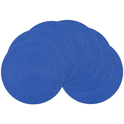 SHACOS Round Placemats Set of 6 Washable 15 inch Round Table Mats Cotton Polyester Woven Braided Place Mats for Dining Table (Blue, 6) - color: Blue, size: Set of 6