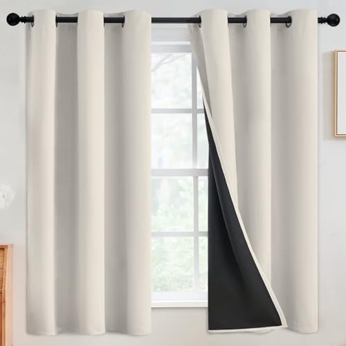 SimpleHome Cream 100% Blackout Curtains Room Darkening Living Room 63 Inch - color: Cream, size: 42"W x 63"L (Pack of 2)