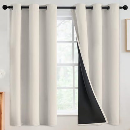 SimpleHome Cream 100% Blackout Curtains Room Darkening Living Room 63 Inch - color: Cream, size: 42"W x 63"L (Pack of 2)