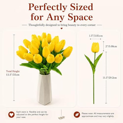 Mandy's 20 Stems Yellow Artificial Tulip Flowers for Home Centerpieces - color: Yellow 20pcs