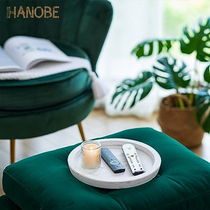 Hanobe 목재 커피 테이블 서빙 트레이, 농가 캔들 홀더 - color: 러스틱 화이트