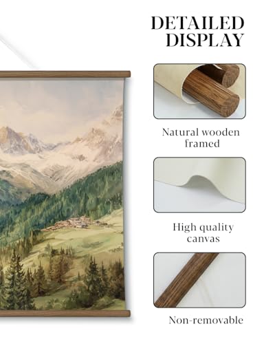 HUARCEY Extra Large Canvas Wall Art, Snowy Mountain Framed Hanging Scroll - color: Mountain Vista, size: 54"L x 36"W