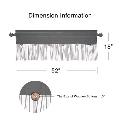 DOSLY Ides Farmhouse Button Valance, Grey, 52" W x 18" L - color: Gray & Gray Stripe, size: 52"W x 18"L (Pack of 1)