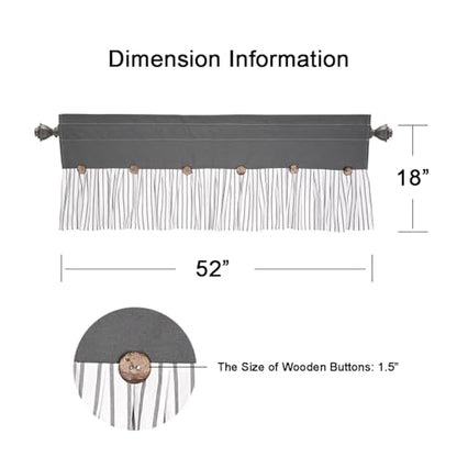 DOSLY Ides Farmhouse Button Valance, Grey, 52" W x 18" L - color: Gray & Gray Stripe, size: 52"W x 18"L (Pack of 1)